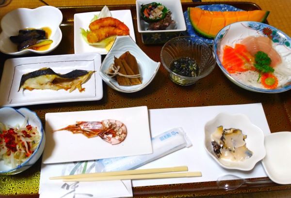 Dinner at the inn, Sai Village, Aomori Prefecture, Japan