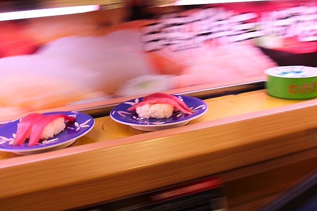 Conveyor belt sushi restaurant, affordable, dish, dining, Japanese cuisine